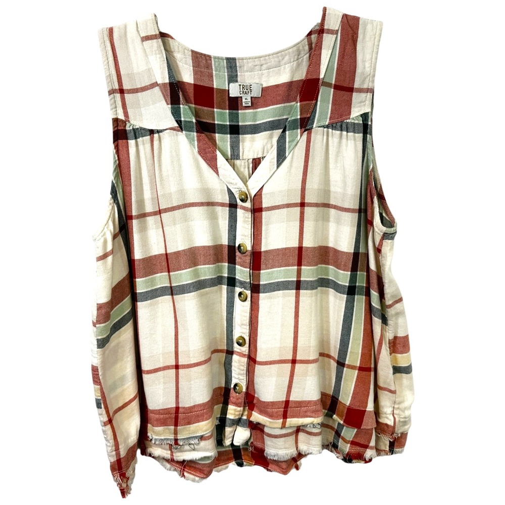 True Craft XL Tank Top Plaid Button Front Sleeveless Western Cowgirl Country 885
